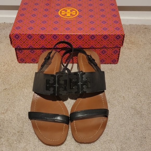 Tory Burch Lowell 2 Perforated Leather Heel Black Size 10.5 - Picture 5 of 12